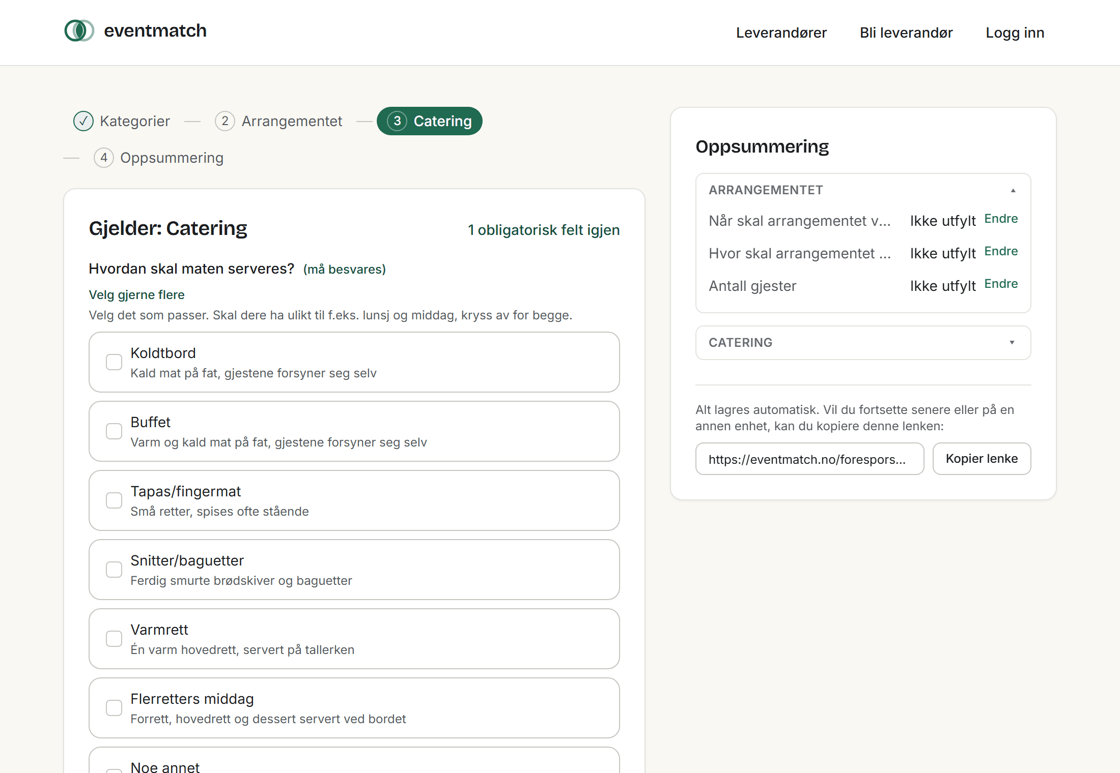Skjermbilde av veiviseren der du beskriver arrangementet